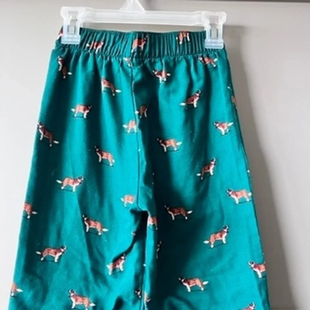 Crewcuts Boys Girls Teal Green Saint Bernard Dog Print Pajama‎ Pants Size S 6-7